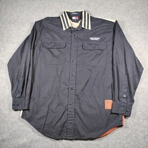 Tommy Hilfiger Vintage Coastal Navigator Button Up Shirt Mens M Black Multicolor